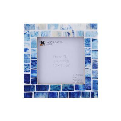 Handicrafts Home Blue Picture Frame, Handmade Bone Inlay 4x4 Photo Frame, Mosaic Indigo Pattern, Artisan Crafted Blue & White Frame for Wall & Tabletop, Coastal Modern Farmhouse Decor, Gallery Wall, Desk & Shelf Styling, Bedroom & Living Room Picture