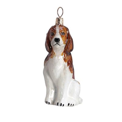 Joy To The World Beagle Sitting Dog Polish Blown Glass Christmas Ornament