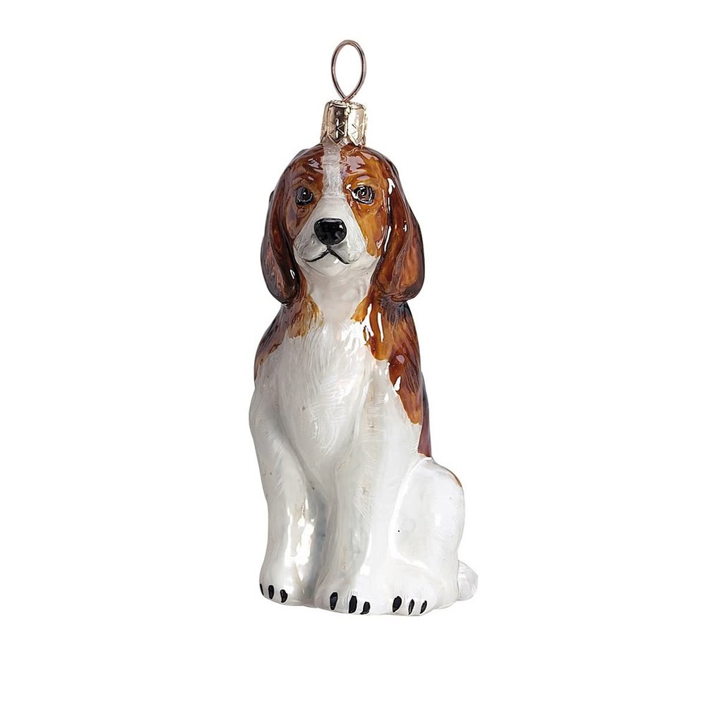 Joy To The World Beagle Sitting Dog Polish Blown Glass Christmas Ornament