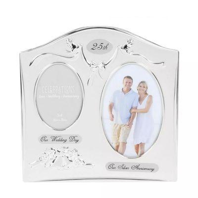 Two Tone Silverplated Wedding Photo Frame - 25th Silver Anniversary