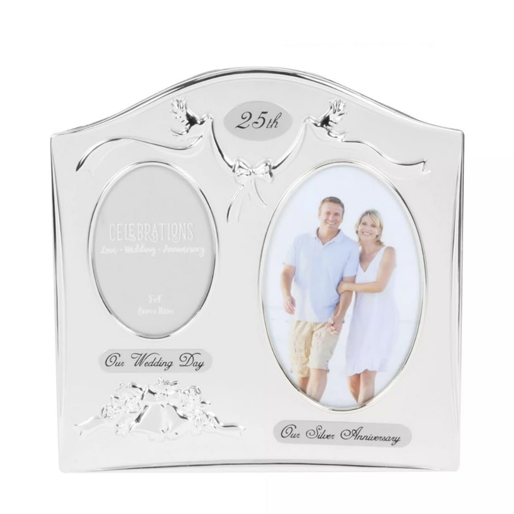 Two Tone Silverplated Wedding Photo Frame - 25th Silver Anniversary