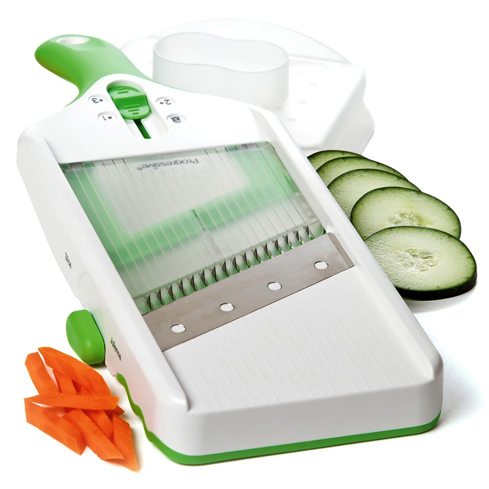 PrepSolutions Adjust-A-Slice & Julienne Mandoline, White & Green  Adjustable Slicer for Fruits and Vegetables