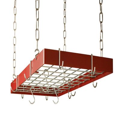Grid Pot Rack in Red with Chrome Hooks