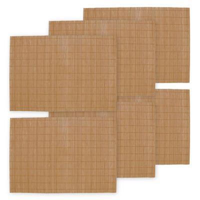 BambooMN Bamboo Placemat/Sushi Rolling Mat - 18" x 13" - Brown, 6 pcs