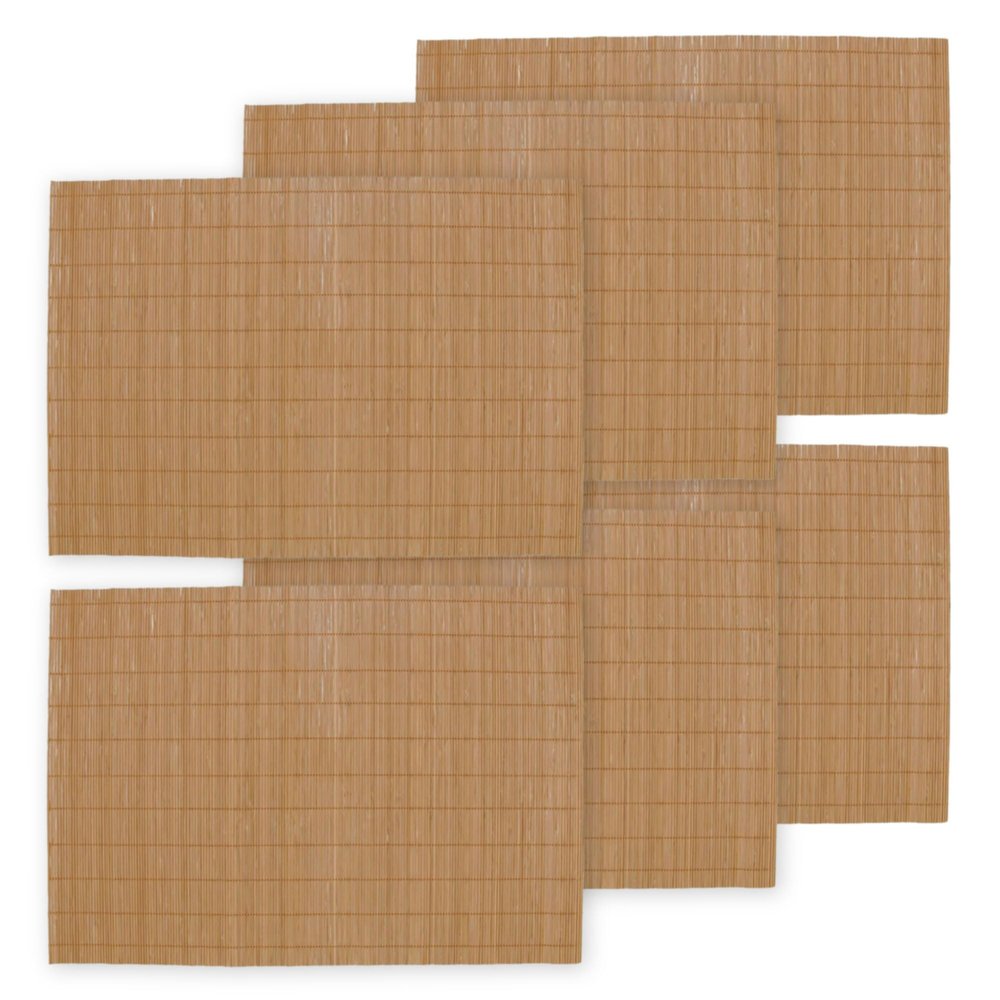 BambooMN Bamboo Placemat/Sushi Rolling Mat - 18" x 13" - Brown, 6 pcs