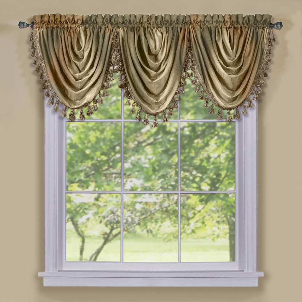 ACHIM Soft Waterfall Valance Window Curtains - 46 Inch Width, 40 Inch Length - Ombre (Earth) - Light Filtering Decorative Polyester Drapes for Bedroom Living & Dining Room Home Decor