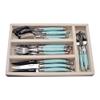 Jean Dubost JD07-13154.TQ 24 Piece Everyday Flatware Set With Handles In a Tray, Turquoise view 1