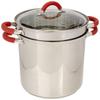 EXCELSTEEL 12 Qt Multifunction Stainless Steel Pasta Cooker with Encapsulated Base, Vented Glass Lid, and Riveted Silicone Covered Handles, 10"D x 13.75"W x 14"H view 1