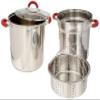 EXCELSTEEL 12 Qt Multifunction Stainless Steel Pasta Cooker with Encapsulated Base, Vented Glass Lid, and Riveted Silicone Covered Handles, 10"D x 13.75"W x 14"H view 2