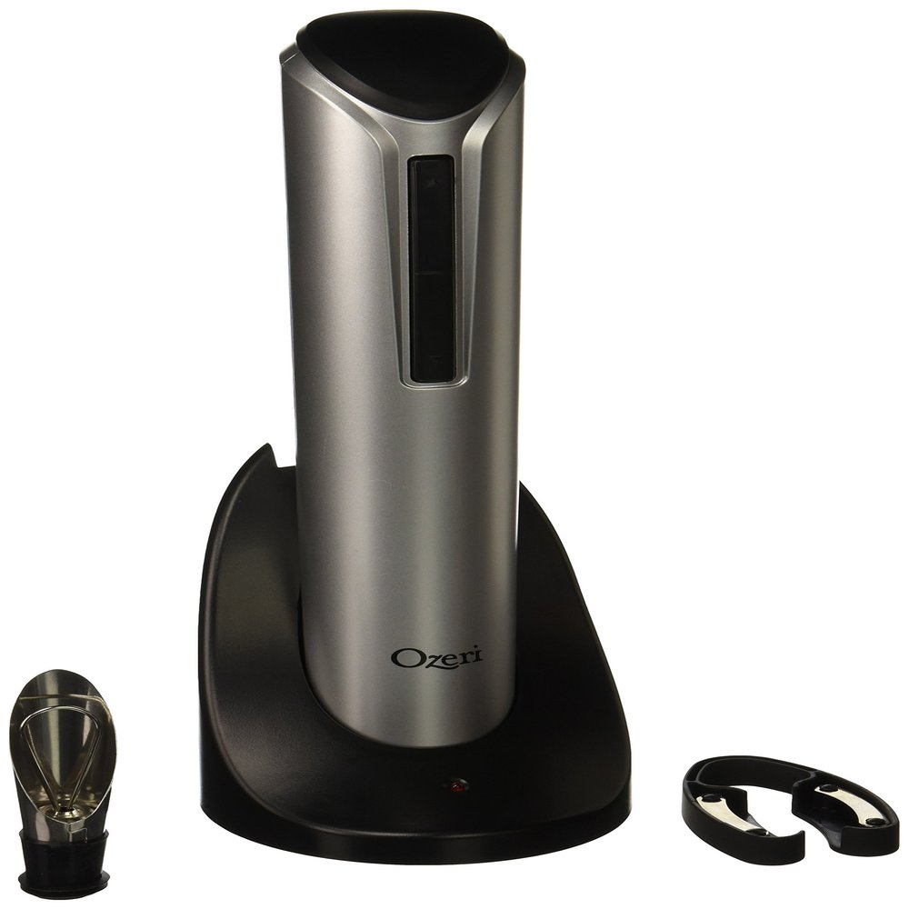 Ozeri Pro Electric Wine Bottle Opener with Wine Pourer, Stopper, Foil Cutter and Elegant Recharging Stand