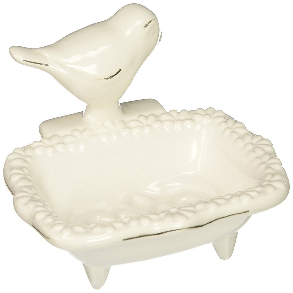 Abbott Collection 27-LAVATA Ceramic White Bird Bathroom Soap Dish, 5" L