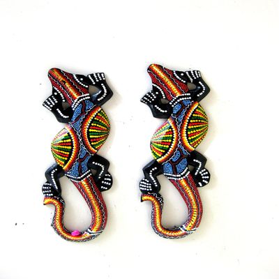 OMA Gecko Lizard Wooden Tropical Island Wall Art Hanging Aboriginal Dot Hanging Home Decor