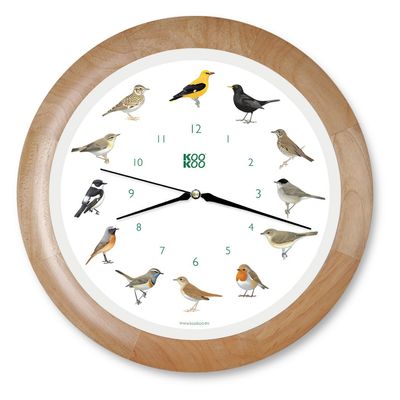 KOOKOO Singvogel Wood, Singing birdclock Includes 12 Genuine Original Field Recordings from Native Songbirds