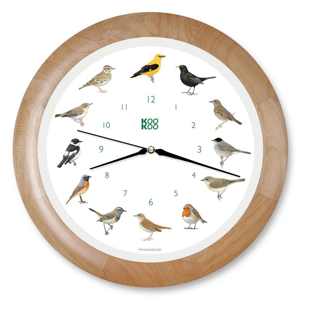 KOOKOO Singvogel Wood, Singing birdclock Includes 12 Genuine Original Field Recordings from Native Songbirds