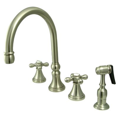 Kingston Brass KS2798AXBS Governor Deck Mount Kitchen Faucet with Brass Sprayer, 8-1/4-Inch, Brushed Nickel