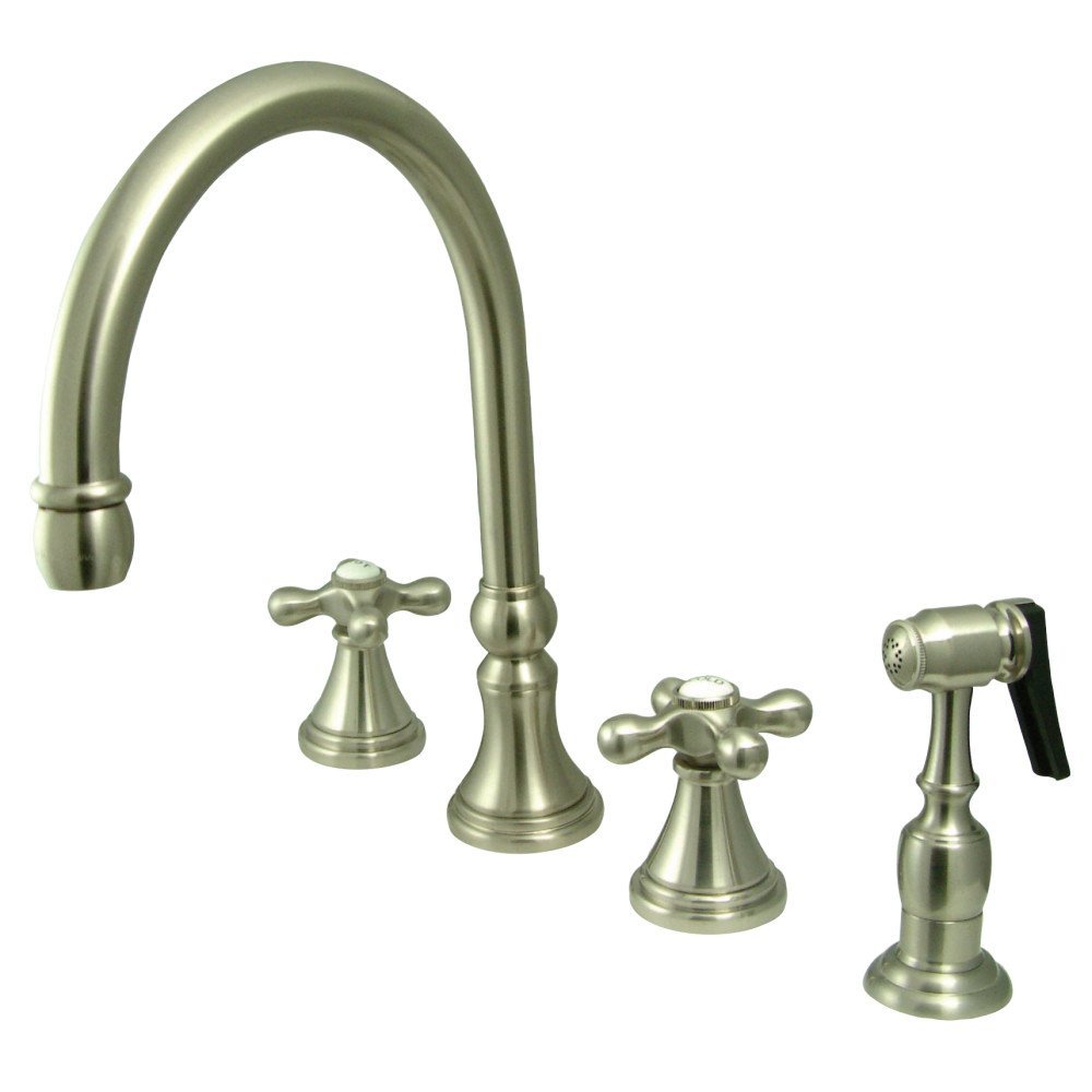 Kingston Brass KS2798AXBS Governor Deck Mount Kitchen Faucet with Brass Sprayer, 8-1/4-Inch, Brushed Nickel