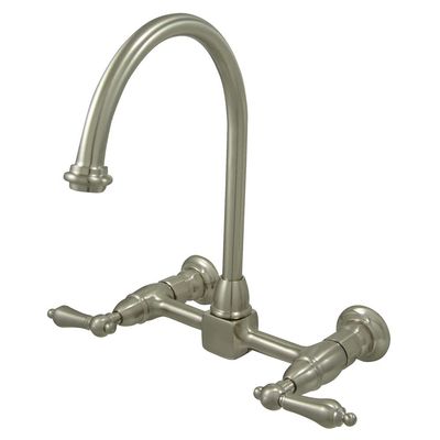 Kingston Brass KS1298AL Wall Mount Goose Neck Kitchen Faucet, 8-1/2", Brushed Nickel