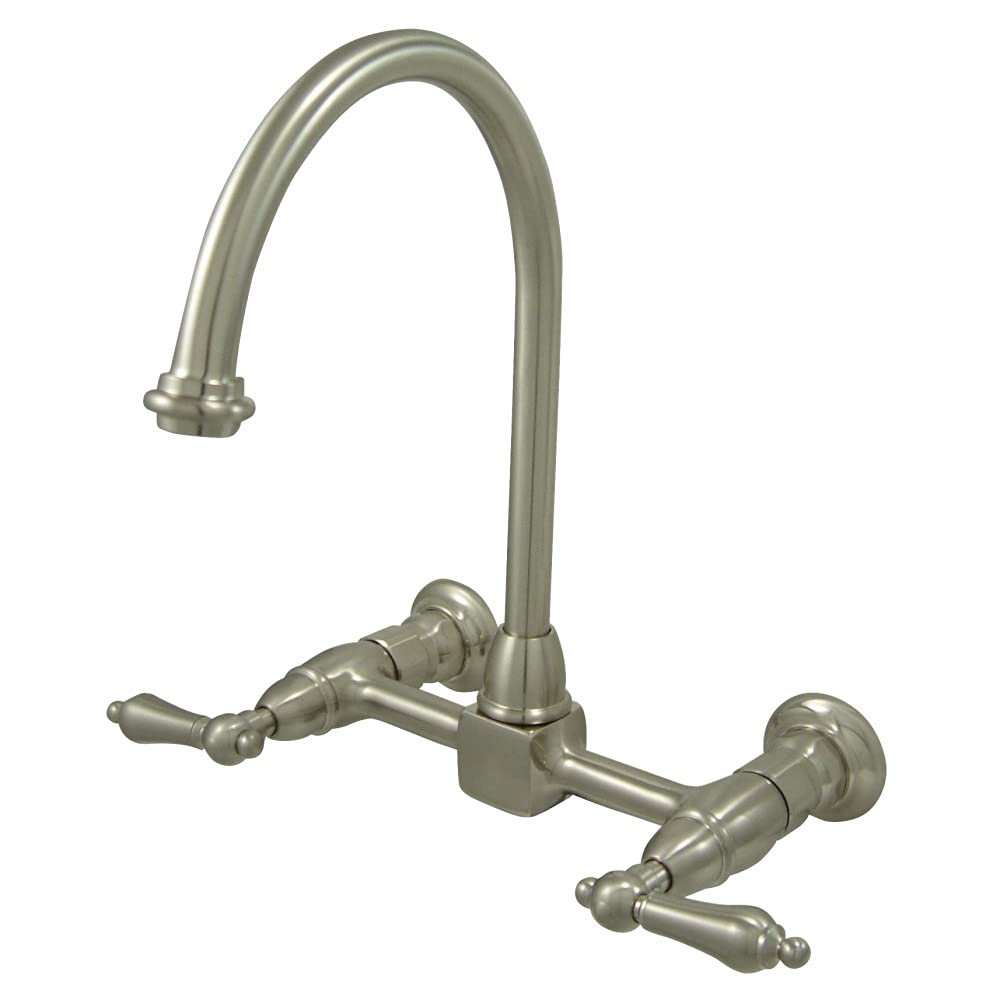 Kingston Brass KS1298AL Wall Mount Goose Neck Kitchen Faucet, 8-1/2", Brushed Nickel