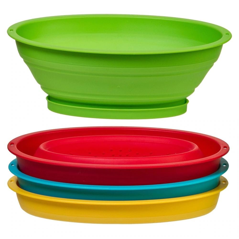 Progressive International Collapsible Mini Small Compact Multi Colored Fruit Vegetable Colander Strainer Water Drainer Set