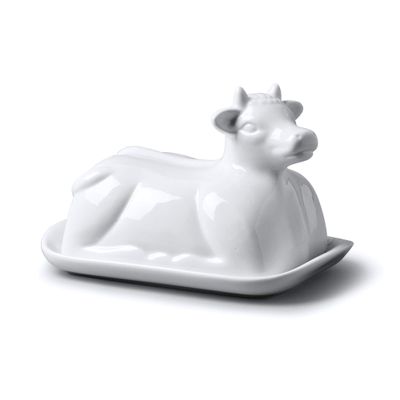 WM Bartleet & Sons 1750 Traditional Porcelain 19cm Cow Design Butter Plate with Lid  White