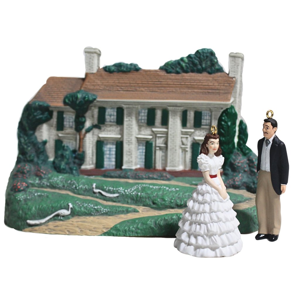 Gone With The Wind 3 pc Hallmark Ornament set with Tara House, Scarlett and Rhett
