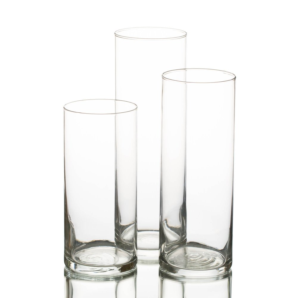 Eastland Glass Cylinder Vases 3 Pack. 7.5" | 9" | 10.5" Heights. Perfect Wedding, Event, Home Decor
