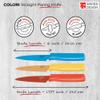 Kuhn Rikon Straight Paring Knife with Safety Sheath, 4 inch/10.16 cm Blade, Red, Yellow & Blue (Pack of 1) view 2