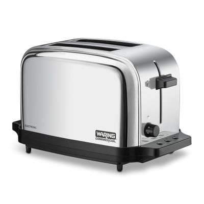 Waring Commercial WCT702 2-Slice Commercial Light Duty Pop-Up Toaster, 120V, 5-15 Phase Plug, Silver, 2-Compartment