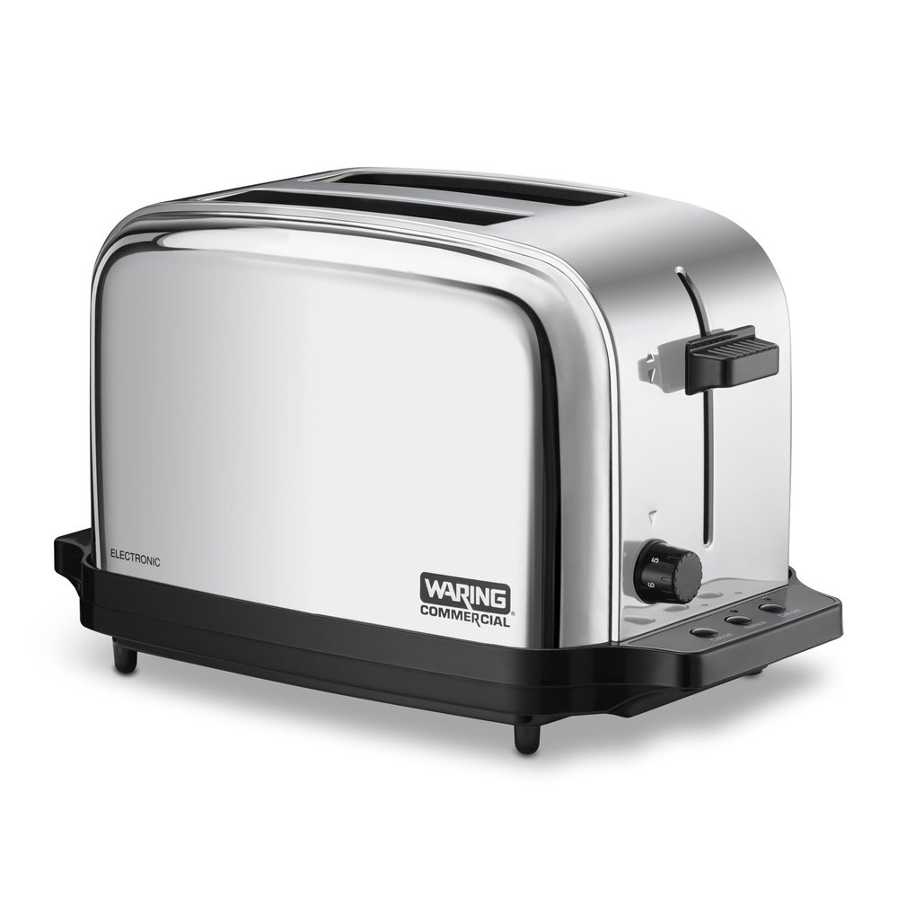 Waring Commercial WCT702 2-Slice Commercial Light Duty Pop-Up Toaster, 120V, 5-15 Phase Plug, Silver, 2-Compartment