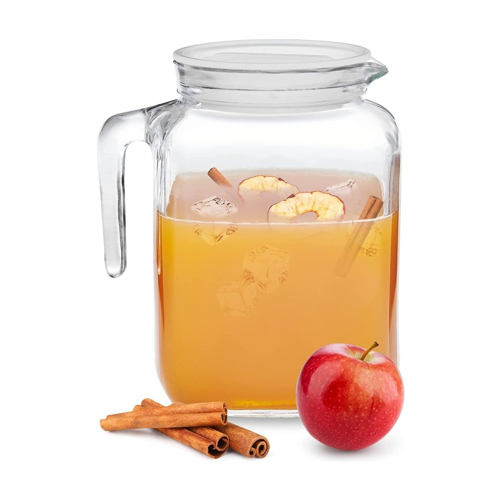 Bormioli Rocco Hermetic Seal Pitcher With Lid and Spout [68 Ounce] for Homemade Juice & Iced Tea or for Glass Milk Bottles, Clear