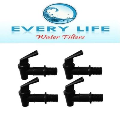 Black Spigot 4-pack, Faucet, Beverage Dispenser, Water Crock, Water Filter Bucket, Water Tap, Made for Gravity Feed with Washers and Nut by Every Life Water Filters