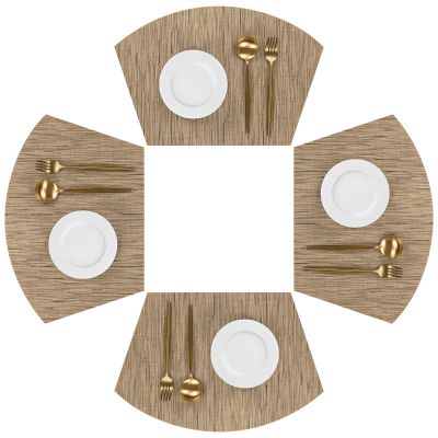 SHACOS Wedge Shape Placemats Set of 4 Woven Vinyl Round Table Placemat Curved Place Mats Wipe Clean Dining Table Mats Home Table Decor (4, Tan)