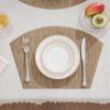 SHACOS Wedge Shape Placemats Set of 4 Woven Vinyl Round Table Placemat Curved Place Mats Wipe Clean Dining Table Mats Home Table Decor (4, Tan) view 2