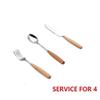 Mengbaobao 12 Pieces Wood Stainless Steel Cutlery Set Wooden Handle Flatware Set Knife Fork Spoon Service for 4 view 3