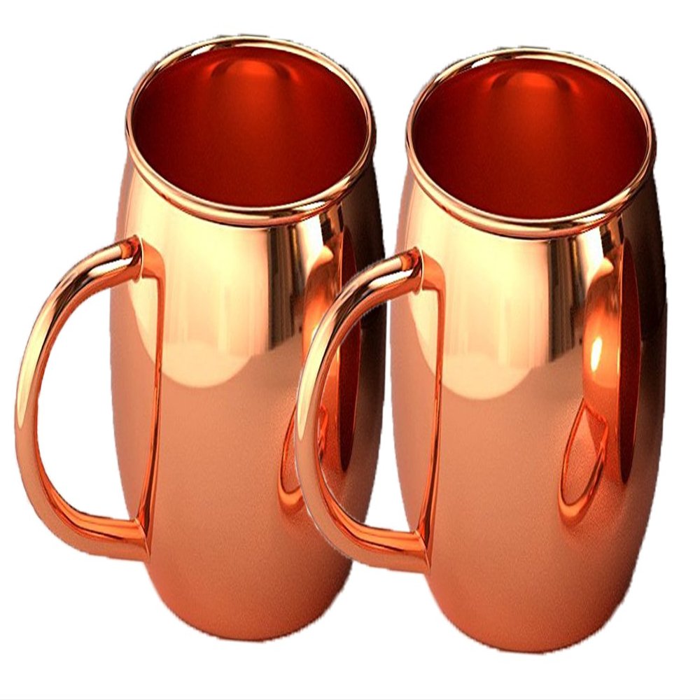 PARIJAT HANDICRAFT Solid Copper Moscow Mule Mugs Pure Solid Copper No Lining Smooth Finish 16 oz Copper Mug Set of 2