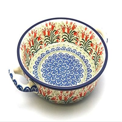 Polish Pottery Baker - Round with Handles - 8" - Crimson Bells