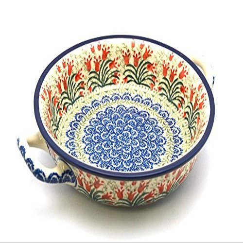 Polish Pottery Baker - Round with Handles - 8" - Crimson Bells