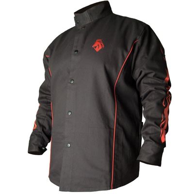 BSX BX9C Black W/Red Flames Cotton Welding Jacket - XL