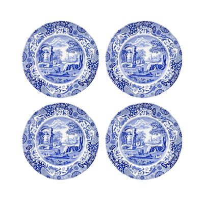 Spode Blue Italian Dinner Plate Set of 4 | Dinner, Salad, Pasta and Appetizer Plate | 10.5 Inch | Fine Earthenware | Dishwasher Safe | Made in England