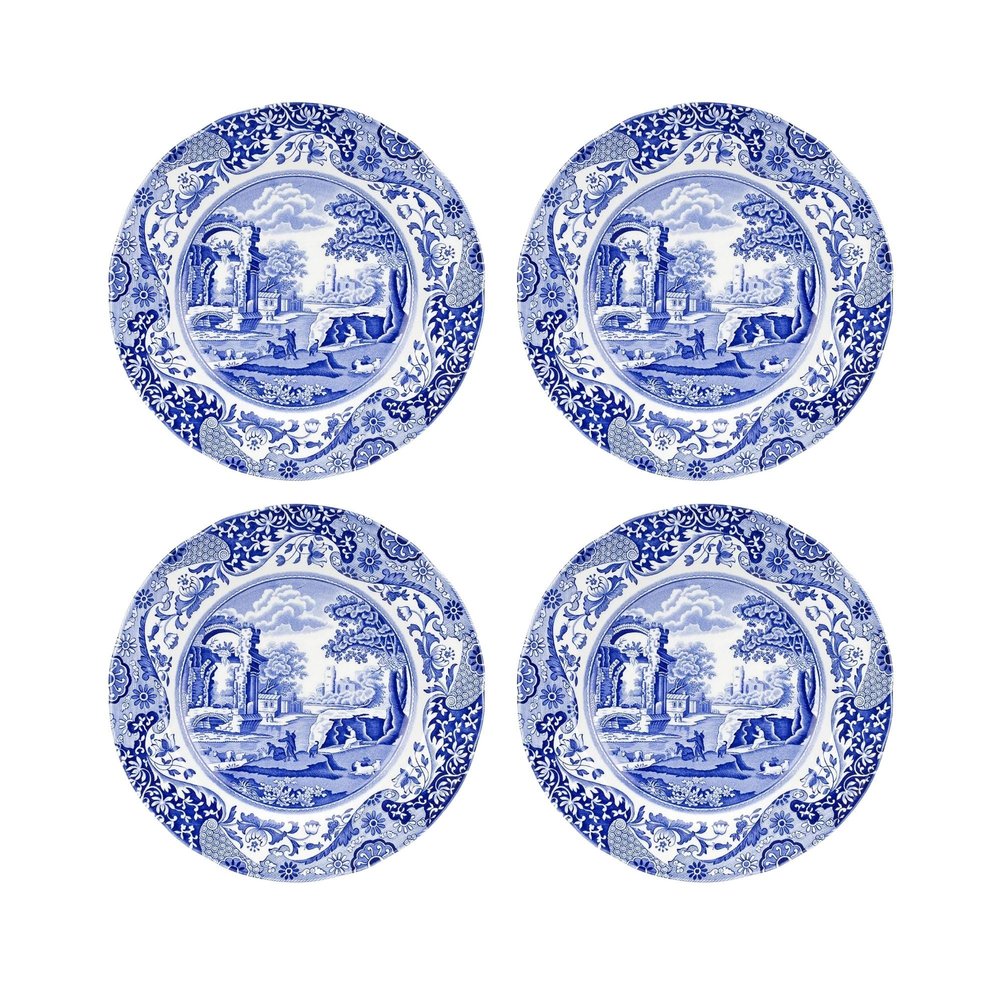 Spode Blue Italian Dinner Plate Set of 4 | Dinner, Salad, Pasta and Appetizer Plate | 10.5 Inch | Fine Earthenware | Dishwasher Safe | Made in England