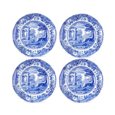 Spode Blue Italian 6.5" Bread & Butter Plate, Set of 4 - Classic Oriental-Inspired Porcelain Side Plates, Blue Ceramic Oriental Tableware for Appetizers, Desserts, Snacks - Made in England