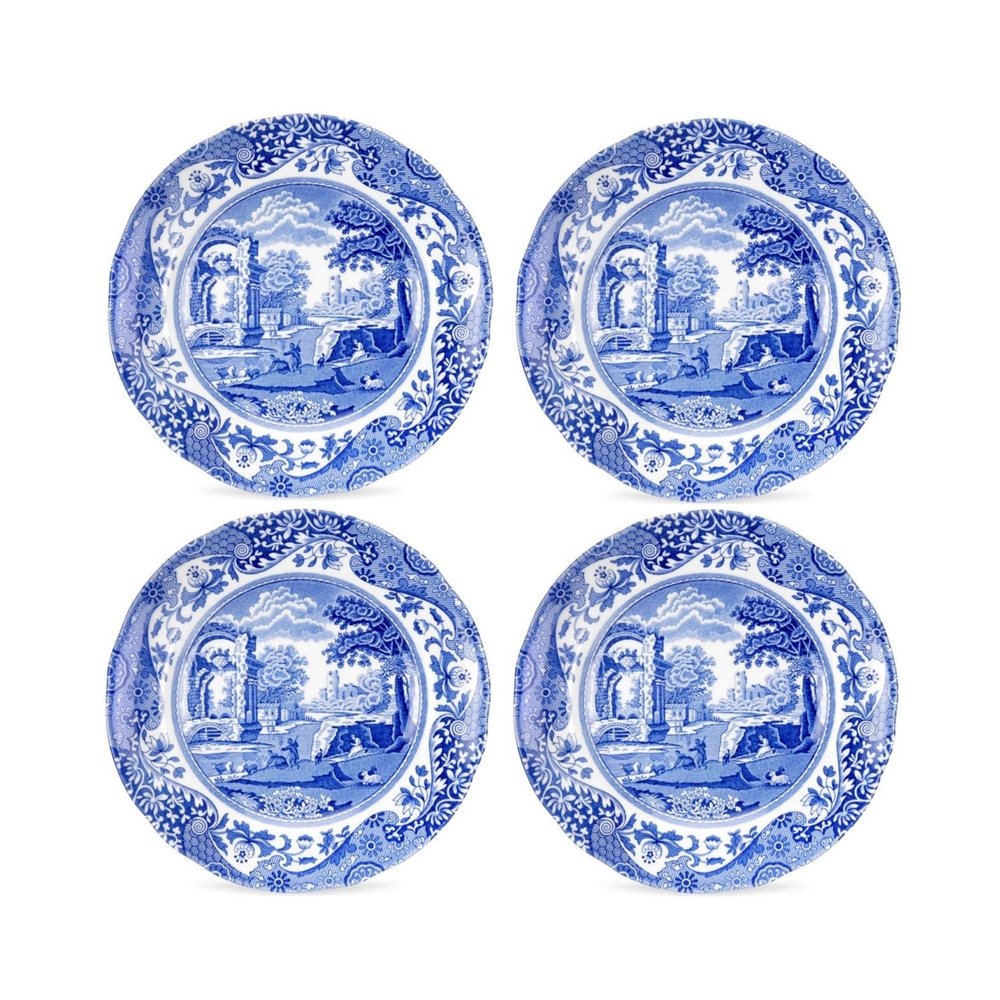 Spode Blue Italian 6.5" Bread & Butter Plate, Set of 4 - Classic Oriental-Inspired Porcelain Side Plates, Blue Ceramic Oriental Tableware for Appetizers, Desserts, Snacks - Made in England