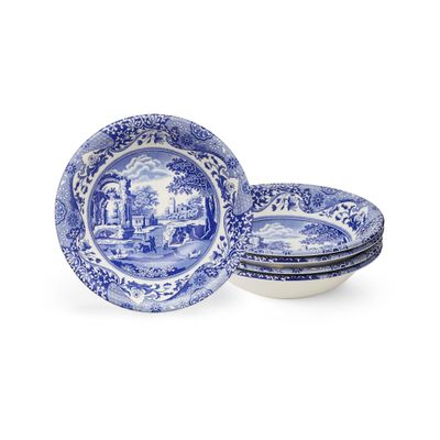 Spode Blue Italian Ascot Cereal Bowl | Set of 4 | Oatmeal, Cereal, and Rice Bowl | Made of Earthenware | 8-Inches | Dishwasher and Microwave Safe | Made in England