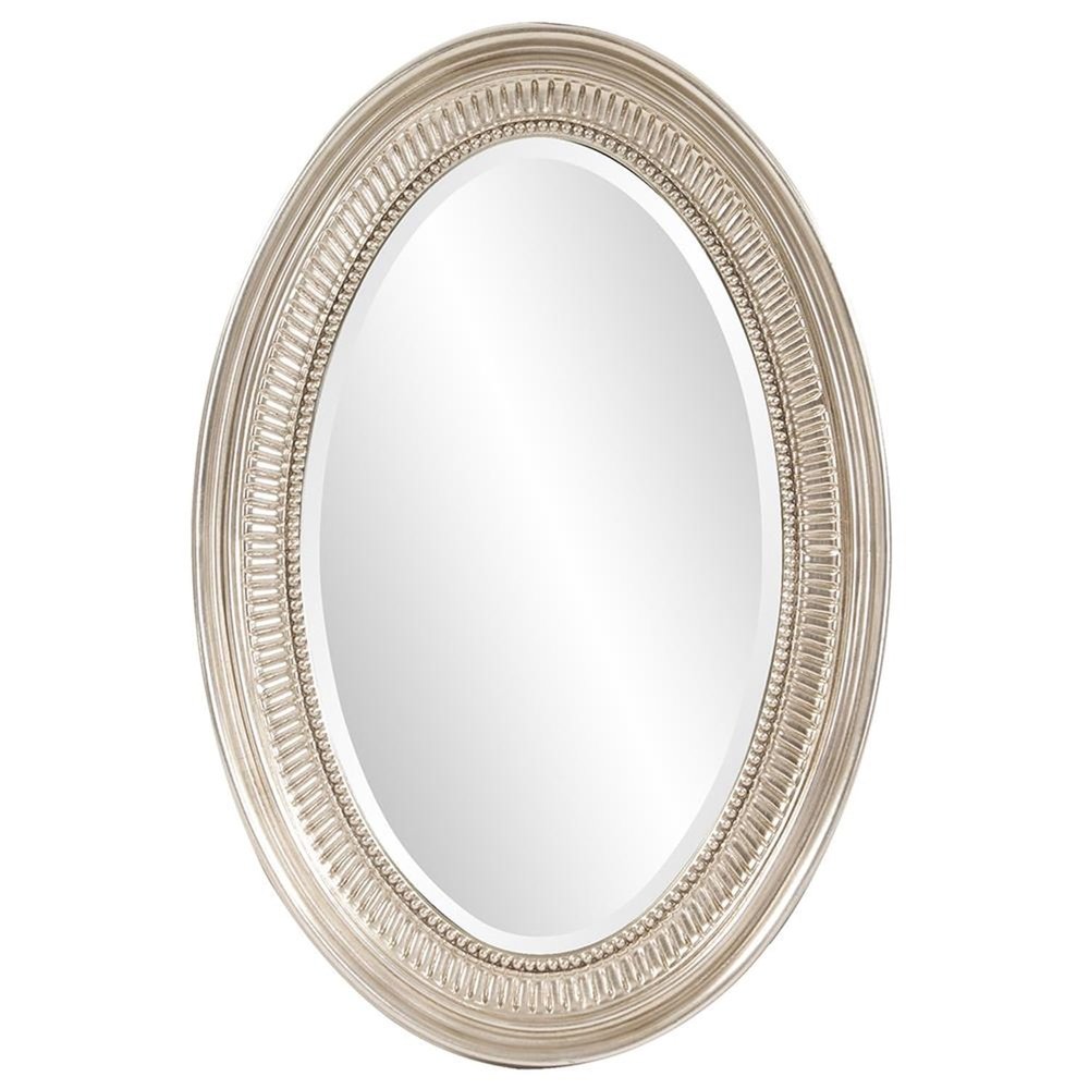 Howard Elliott Ethan Brushed Nickel Oval Decorative Wall Hanging Mirror, Vintage Oval Mirror for Wall Decor Resin Frame Vanity Mirror Perfect for Living Room, Bedroom & Home Decor, 21 x 31 Inch