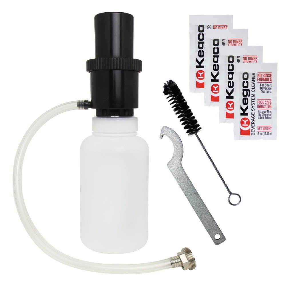 Kegco BF CK-1P04 Beer Line Cleaning Kit Bottle with 4 0.5-oz Packets of Cleaner, 1 quart, Black