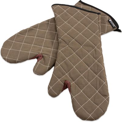 San Jamar 800FG17 BestGuard Commercial Heat Protection Up to 450 F Oven Mitts (Pair), 17 inch Length, Tan