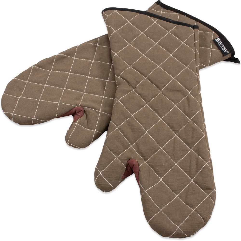 San Jamar 800FG17 BestGuard Commercial Heat Protection Up to 450 F Oven Mitts (Pair), 17 inch Length, Tan