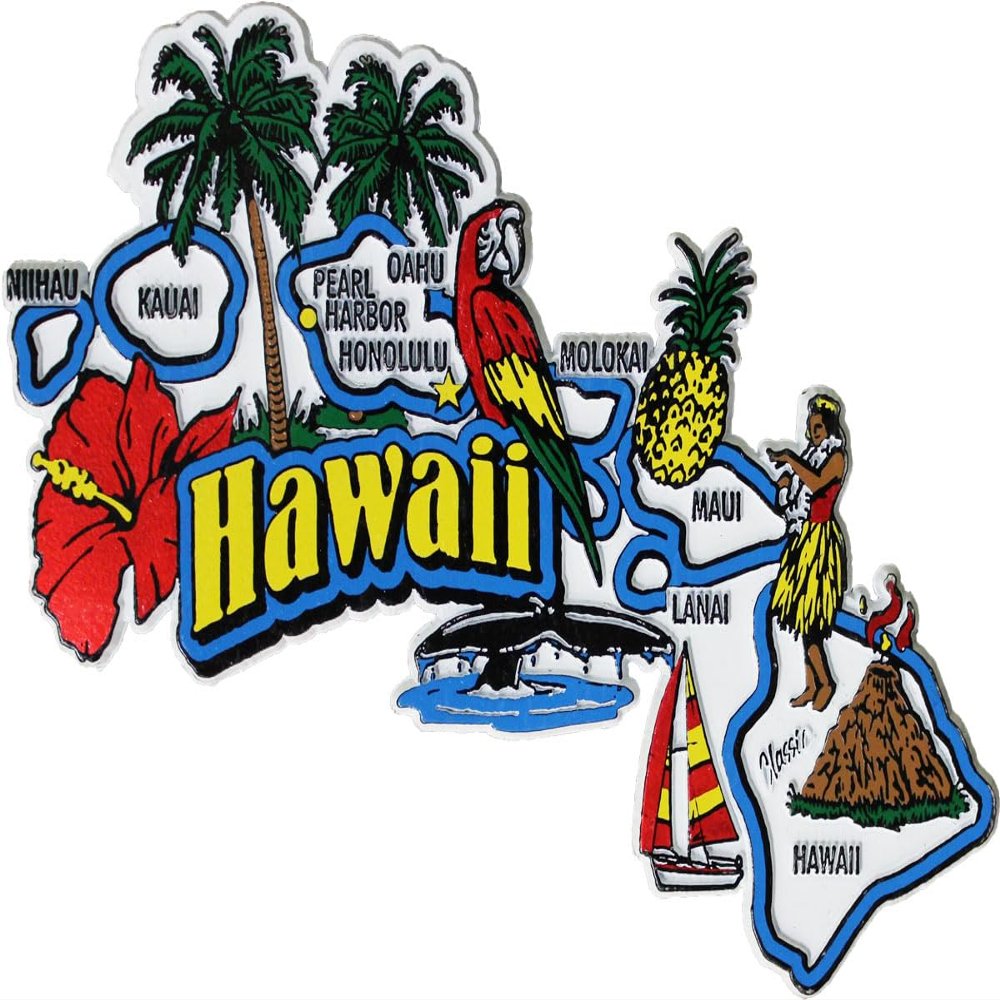Hawaii State Outline Refrigerator Magnet, Approximate Size 4 inch x 5 inch