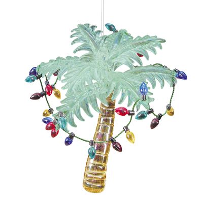 C&F Home Christmas Lights Palm Tree Glass Ornament Xmas Festive Winter Holidays Coastal Nautical Beach House Faux Artificial Real Pine Home Living Room Sitting Room Timeless Premium Luxury Decor