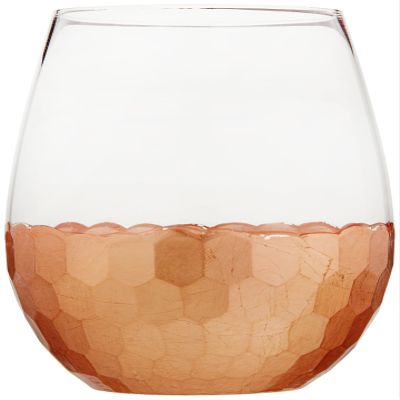 Fitz and Floyd Daphne Stemless Wine Glass Set of 4  Elegant Lead-free Matching Drinkware For Everyday Or Entertaining  Stylish Modern Glasses - Gift For Wedding, Birthday, 20 oz, Copper -